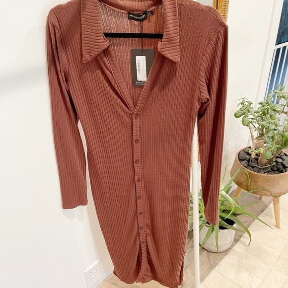 PrettyLittleThing Chocolate Ribbed Dress - US 12 - Picture 5 of 5